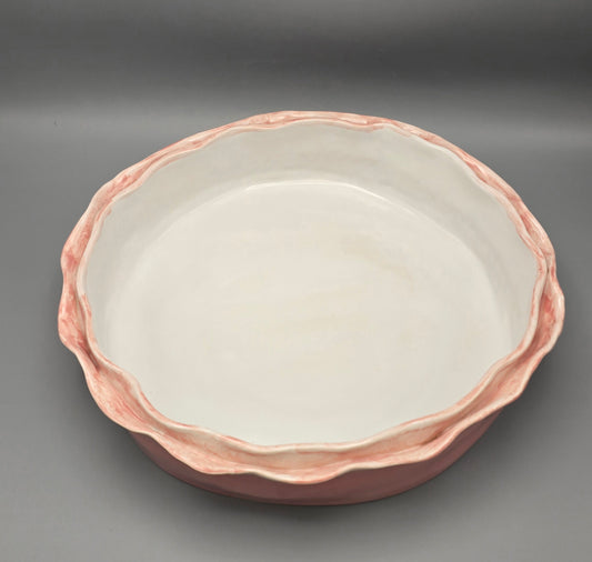 Double Ruffle Pink Serving Dish Large