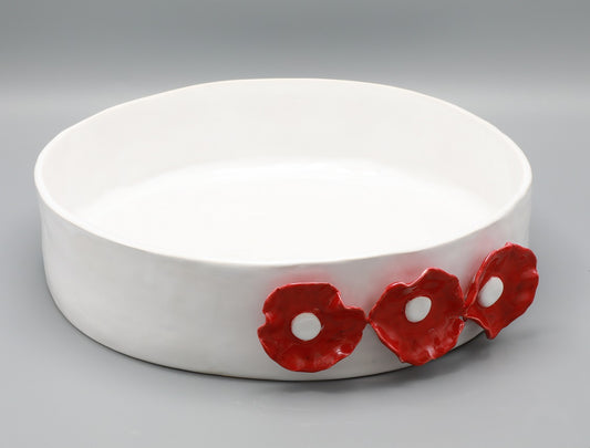 Bloom White and Red Serving Dish Large