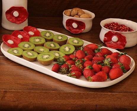 Bloom White and Red Flat Plate Large