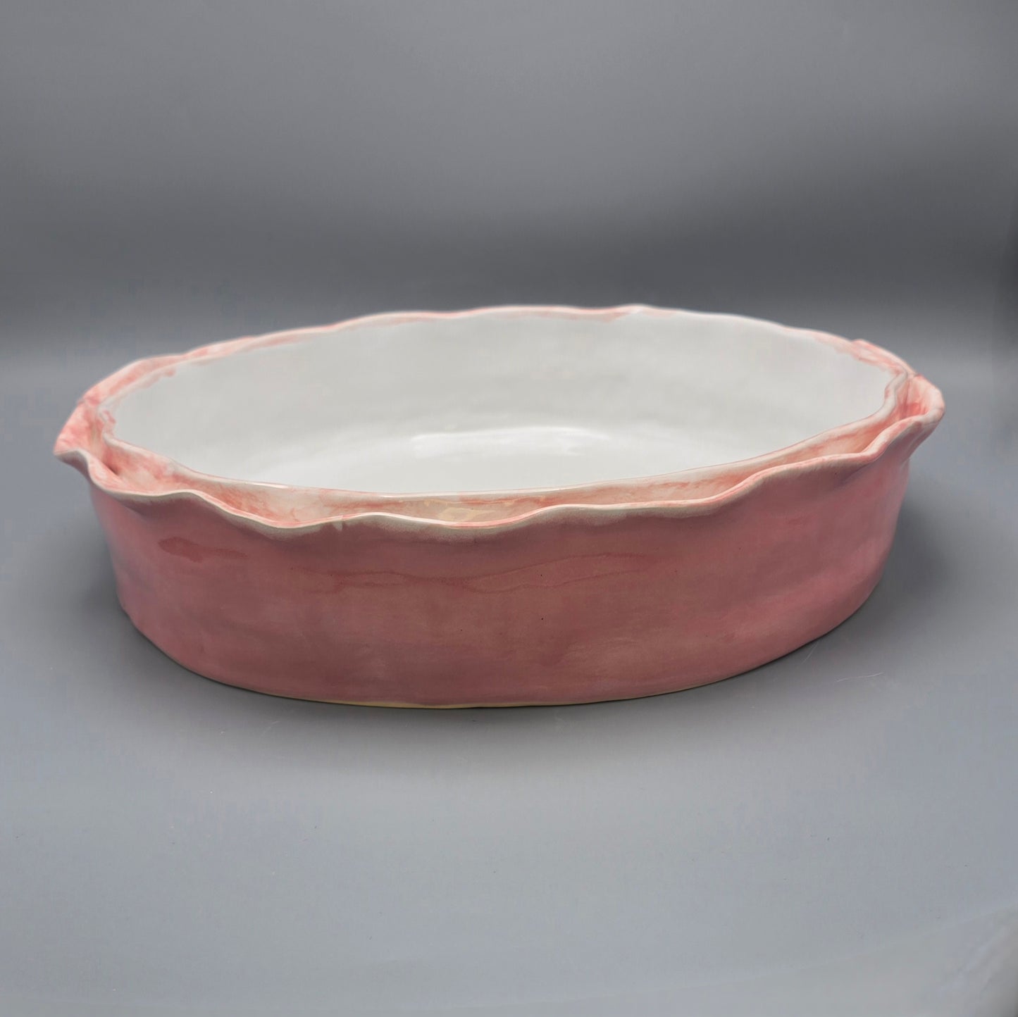 Double Ruffle Pink Serving Dish Large