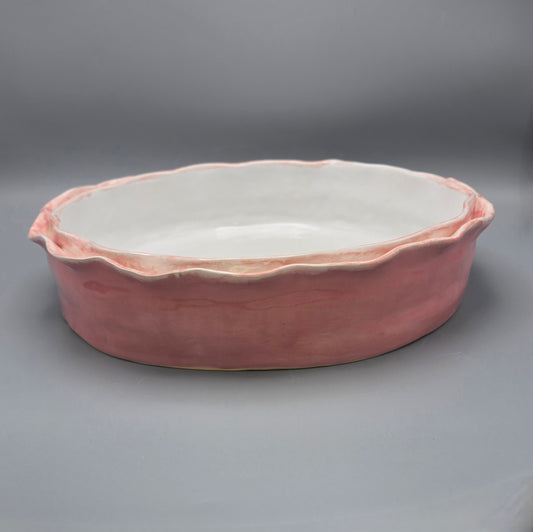 Double Ruffle Pink Serving Dish Large