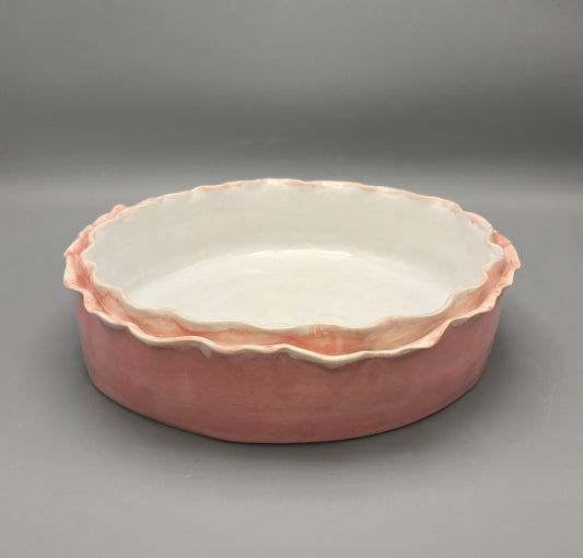 Double Ruffle Pink Serving Dish Medium