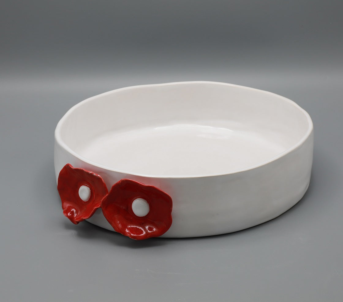 Bloom White and Red Serving Dish Medium