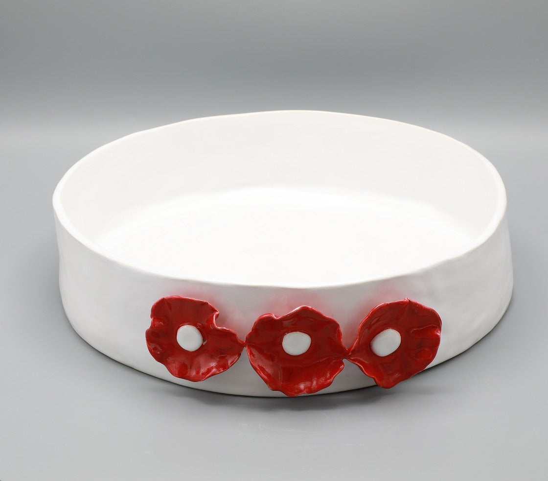 Bloom White and Red Serving Dish Large