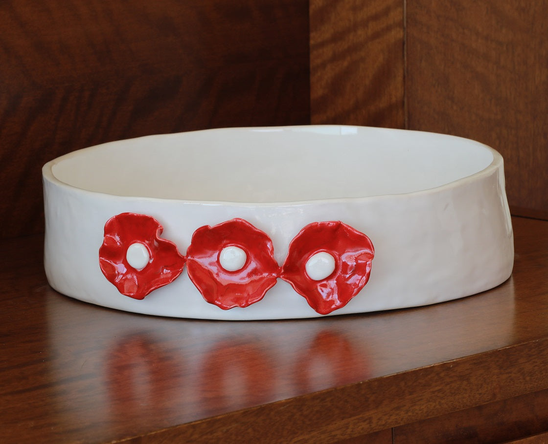 Bloom White and Red Serving Dish Large