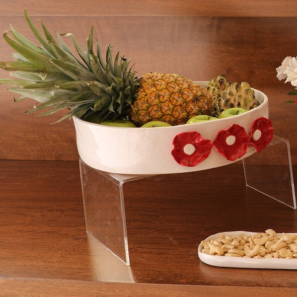 Bloom White and Red Serving Dish Large