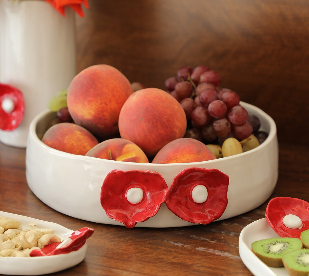 Bloom White and Red Serving Dish Medium