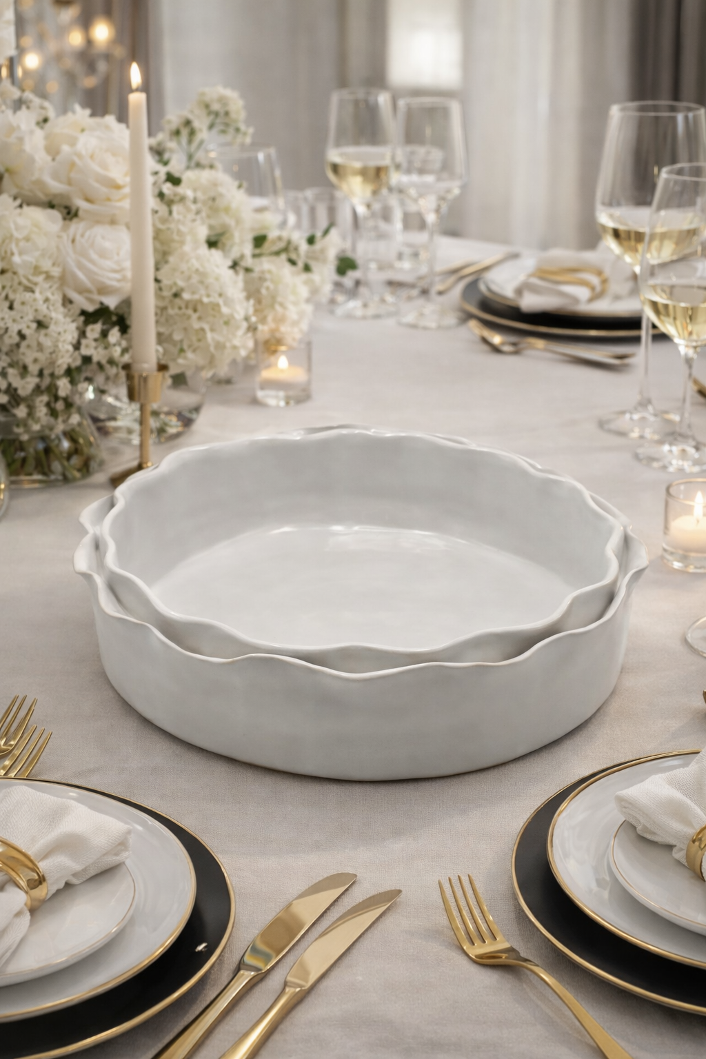 Ruffle Serving Dish White Medium