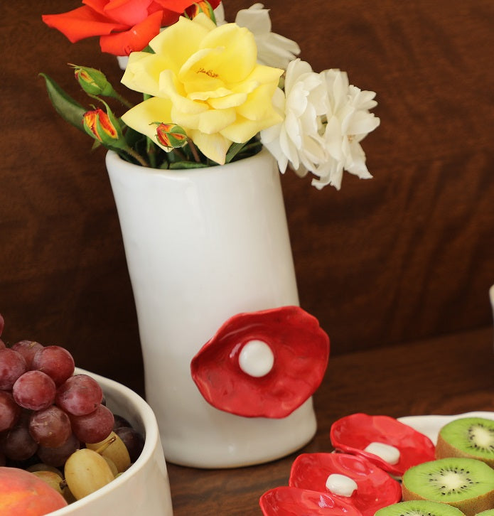 Bloom White and Red Vase